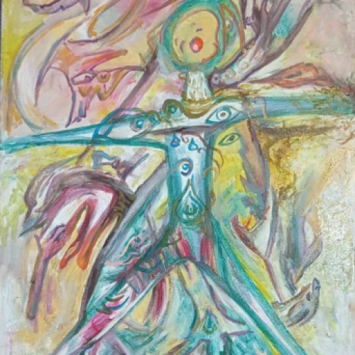 ציור של אורית הרפז מתוך התערוכה: כוחו של הלב(ד)